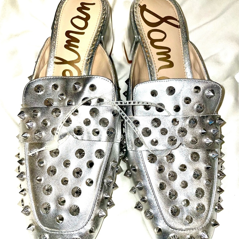 SAM EDELMAN Augustus Studded Mule Silver Size 6.5 NEW